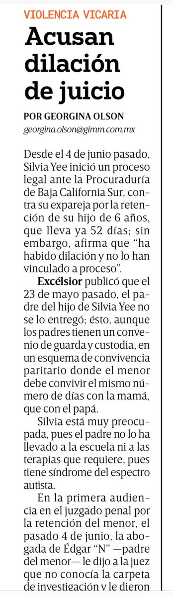 georginaolsonj's tweet photo. Juzgado penal de ⁦@PGJEBCS⁩ permite que Edgar N alargue el proceso legal con argucias y no le restituya su hijo a ⁦@silyee_⁩ hoy en ⁦@Excelsior⁩ ⁦@VictorCastroCos⁩ ⁦@ivonnemelgar⁩ ⁦@vianeyesquinca⁩ ⁦@PatyOlamendi⁩ ⁦@MarthaTagle⁩ https://t.co/VTRpmGzW11