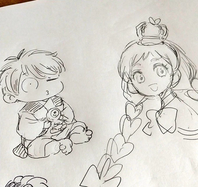 出かけるまで半端に時間があったのでにちあさをみるおやこなどを描いていた…