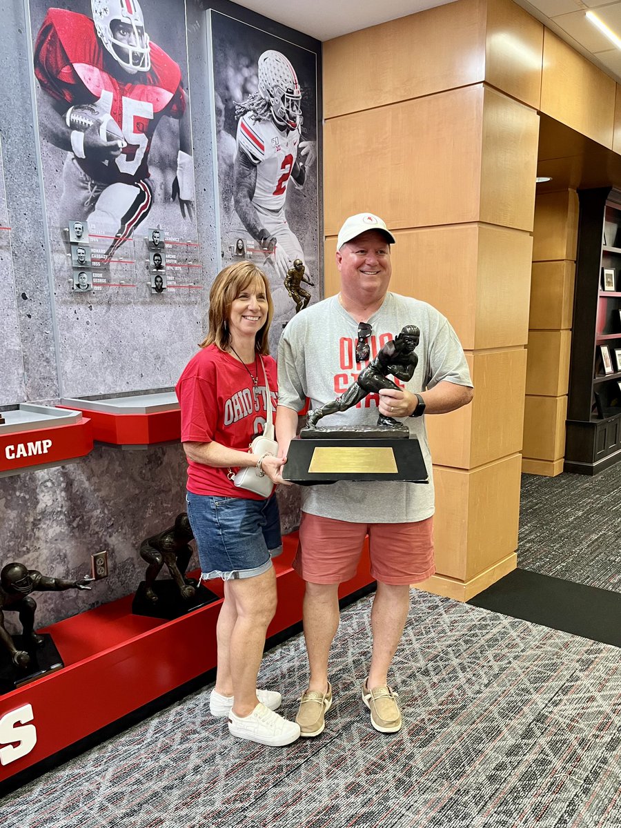 RoughRidersKENT's tweet photo. We are use to seeing Coach Hockett and Ms. Sepi in the halls of Roosevelt or the weight room, but recently, they were able to tour the OSU football facilities with Roosevelt alum Riley Larkin due to winning the opportunity at last year’s Rough Rider Football Golf Outing. https://t.co/XIFNC0TXz2