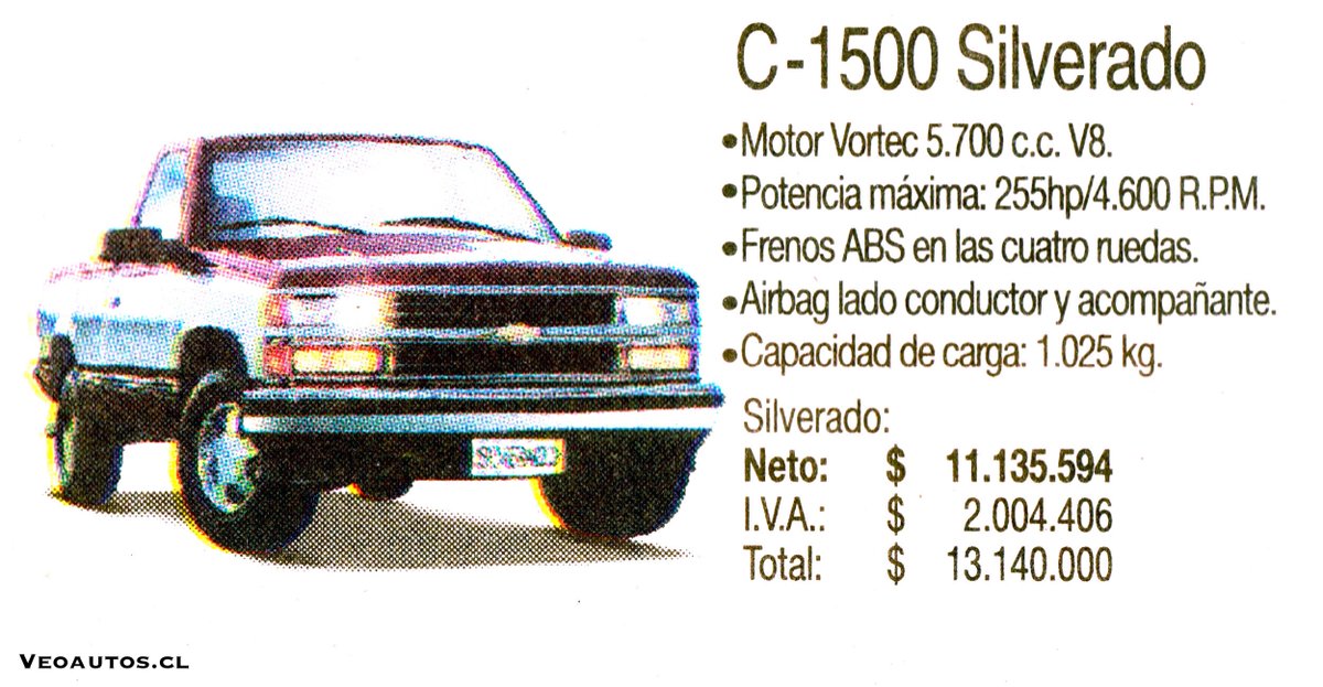 VeoAutos's tweet photo. Chevrolet C1500 Cabina Simple Work Truck y Silverado Chile 1998, año en que se comercializan 750 Unidades
+ info https://t.co/vcaJkyE94F
#chevroletsilverado #worktruck #chevypickup @ChevyTrucks @addict_car @thecarfactoids @RiveraNotario @ChevroletCL https://t.co/av4hqL9WDz