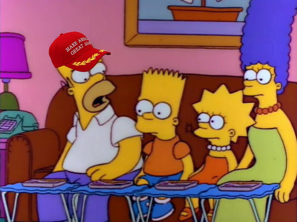 SoySimpsonito's tweet photo. — Ese Donald Trump es todo un heroe.
— ¿Por qué, papá?
— Bueno, pues... le dispararon y fallaron. 
— ¿Y eso lo hace un heroe?
— ¡Eso es mas de lo que tú has hecho! https://t.co/KzDGfEJclb