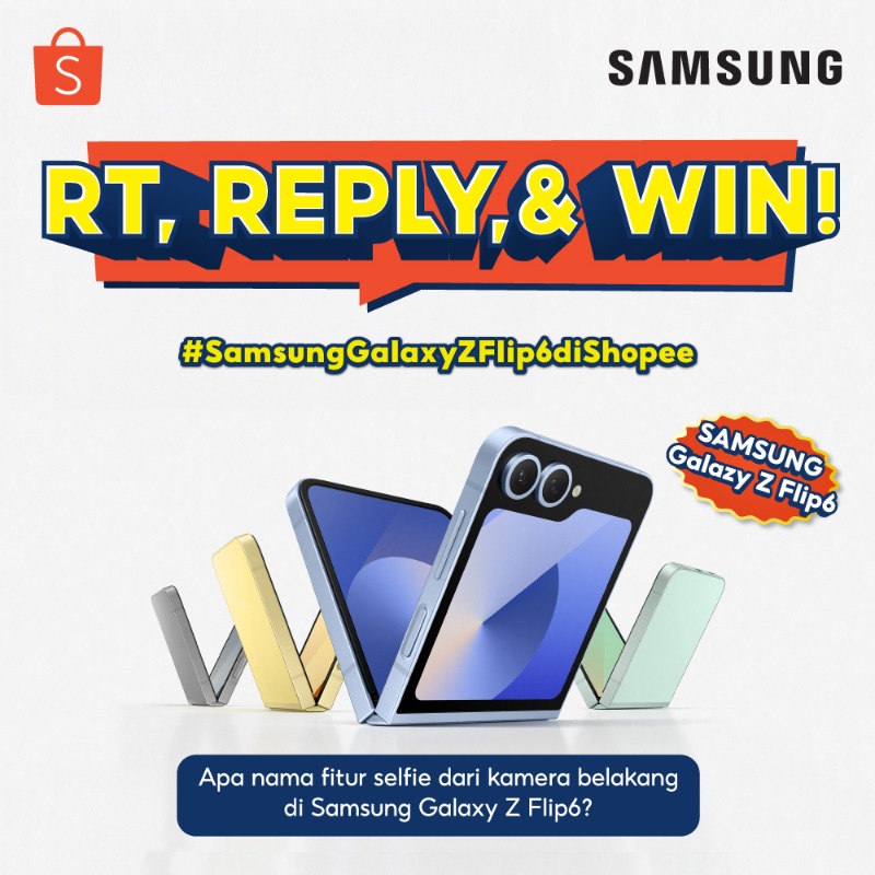 ShopeeID's tweet photo. ✨ GIVEAWAY SAMSUNG GALAXY Z FLIP6 ✨

Hari ini mimin &amp; Samsung mau GIVEAWAY SAMSUNG GALAXY Z FLIP6 nih! 🎉🎉🎉

Caranya:
- FOLLOW  @ShopeeID
- RT &amp; LIKE tweet ini
- Klik banner di bawah ini
- REPLY #SamsungGalaxyZFlip6diShopee + jawaban kamu!

GOOD LUCK 🧡