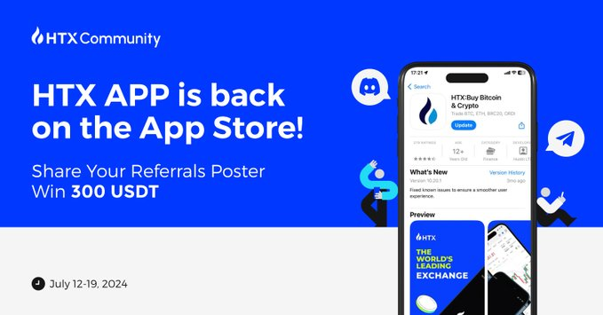 HTX_Global's tweet photo. #HTX APP Is back on App Store! 

 $300 Giveaway:
✅Follow @HTX_Global @HTXCommunity 
🔁RT + Tag 3
✅Join Telegram:https://t.co/h5dh1zNknj
✅Join Discord:https://t.co/nCl4UO4whl
📱 Share your referral poster and invite frds to register with #HTX https://t.co/u5IZwTYWYC
