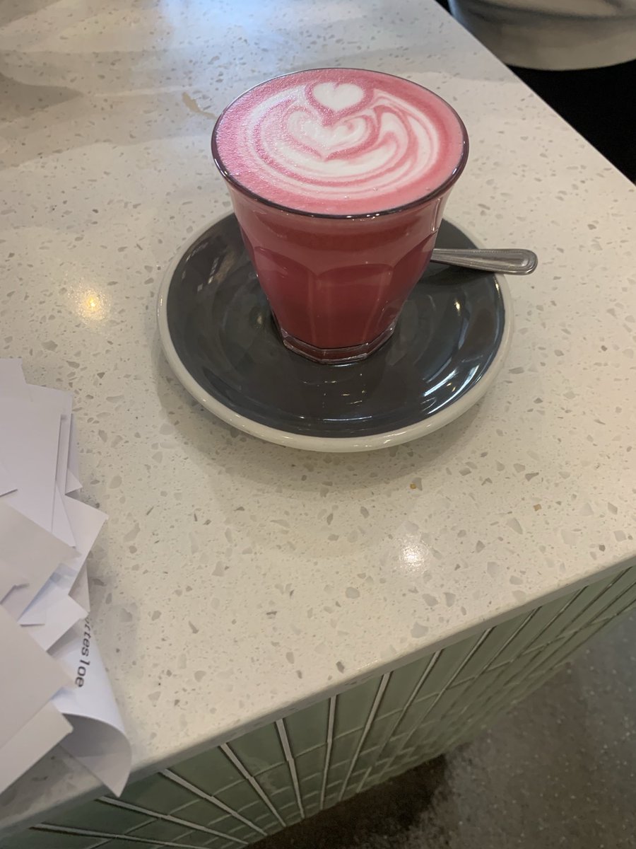 SpagnoloJoe's tweet photo. Just when you think you’ve seen it all, this happens - a beetroot latte! Not my kind of thing, but the barista tells me quite a few people get them. Not in Italy, I reckon. #coffeeshock #worldgonemad https://t.co/nUFsR6LrRI