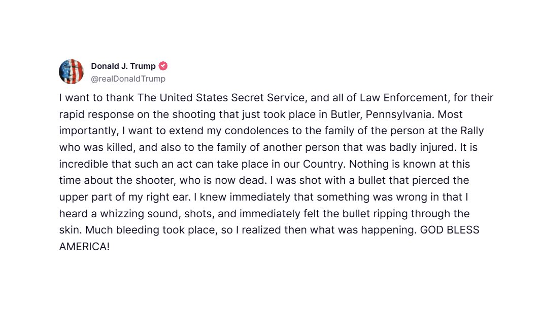 BRICSinfo's tweet photo. JUST IN: President Donald Trump releases statement following assassination attempt. https://t.co/g1lcTKVCmF