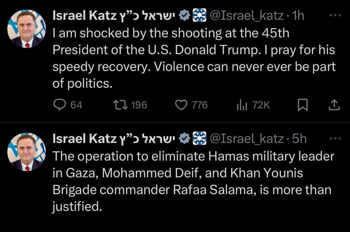 Justifying a massacre of civilians, then condemning political violence is quite the timeline.