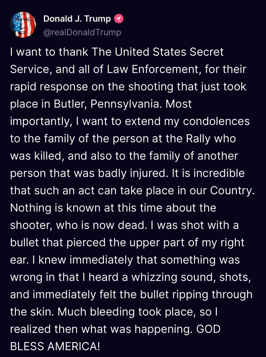 ⚡️Full Statement by Trump regarding the attempted assassination: