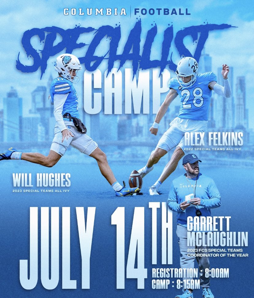 DrewDHFootball's tweet photo. Excited to compete at Columbia Football’s Specialist Camp tomorrow morning. https://t.co/HWzQ80V0e7