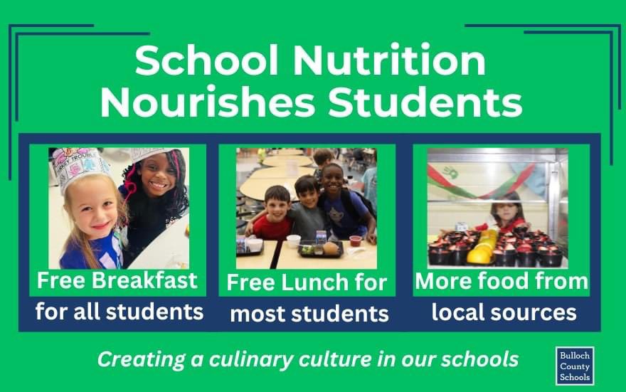 The first day of school is Thursday, Aug. 1, and our School Nutrition Services Department is ready to nourish students. Learn more about important school nutrition updates for the upcoming school year at bulloch.k12.ga.us/business-servi…  #GSNAMinded #FuelingGA #SchoolNutrition #KeepGAFed