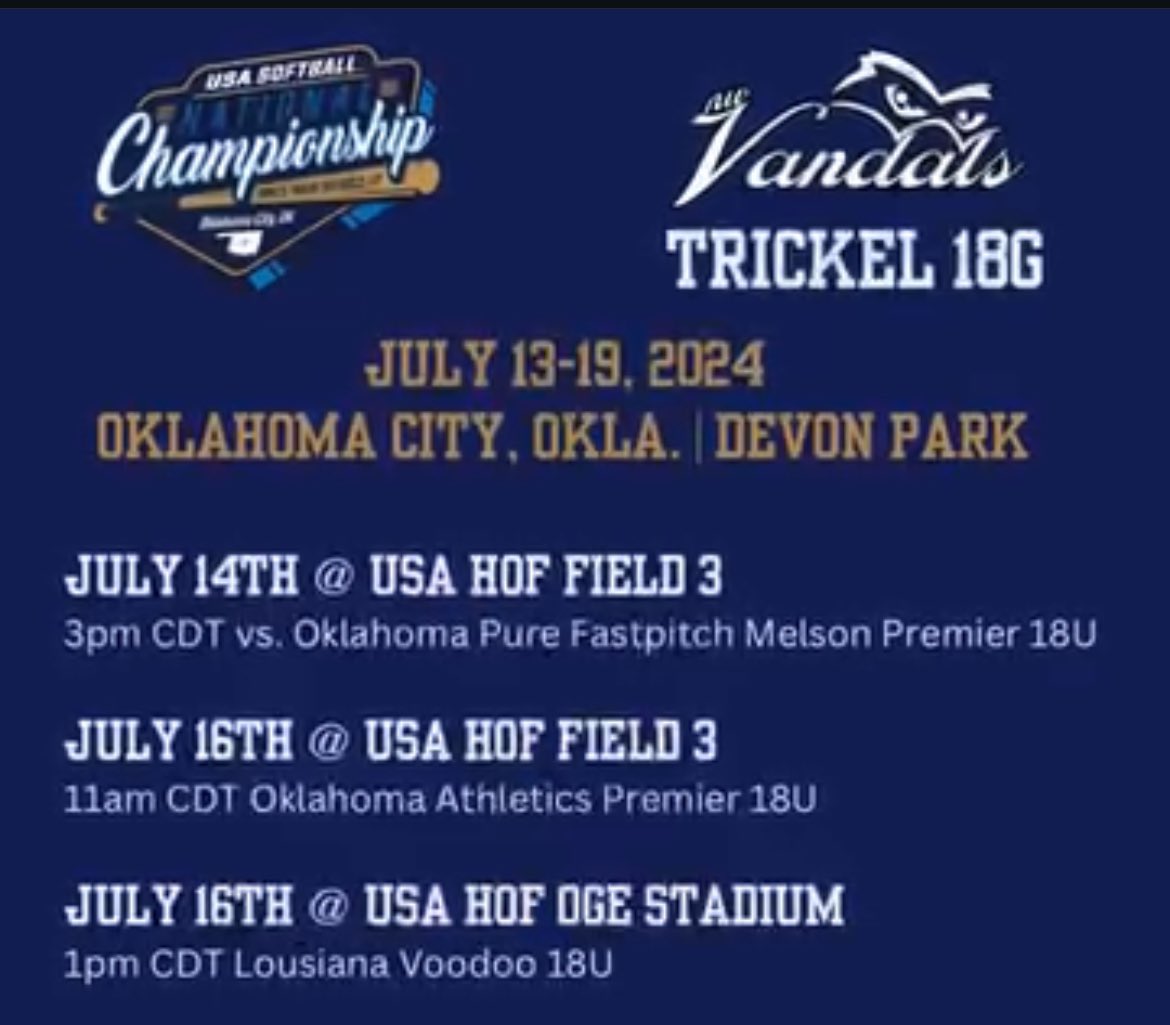 Da’Liese Lomax (@dalieselomax) on Twitter photo My schedule in Oklahoma this week! I’m so excited to play in Oklahoma with my team! <a href="/Coachhump13/">CoachHump</a> <a href="/nwvandals/">NW Vandals Fastpitch</a> <a href="/MelyssaLombardi/">Melyssa Lombardi</a> <a href="/Coach_Alameda/">Lonni Alameda</a> <a href="/GassoPatty/">Patty Gasso</a> <a href="/BethTorina/">Beth Torina</a> <a href="/coachcbartlett/">Megan C Bartlett</a> <a href="/lauraberg44/">Laura Berg OLY</a> <a href="/Sam_Marder/">sam marder</a> <a href="/JustinShults33/">Justin Shults</a> <a href="/alyboytz/">Aly Boytz</a> <a href="/LisaMcKinney27/">Lisa McKinney</a> <a href="/TexasCoachWhite/">Mike White</a> <a href="/_TimWalton/">Tim Walton</a> My schedule in Oklahoma this week! I’m so excited to play in Oklahoma with my team! <a href="/Coachhump13/">CoachHump</a> <a href="/nwvandals/">NW Vandals Fastpitch</a> <a href="/MelyssaLombardi/">Melyssa Lombardi</a> <a href="/Coach_Alameda/">Lonni Alameda</a> <a href="/GassoPatty/">Patty Gasso</a> <a href="/BethTorina/">Beth Torina</a> <a href="/coachcbartlett/">Megan C Bartlett</a> <a href="/lauraberg44/">Laura Berg OLY</a> <a href="/Sam_Marder/">sam marder</a> <a href="/JustinShults33/">Justin Shults</a> <a href="/alyboytz/">Aly Boytz</a> <a href="/LisaMcKinney27/">Lisa McKinney</a> <a href="/TexasCoachWhite/">Mike White</a> <a href="/_TimWalton/">Tim Walton</a>