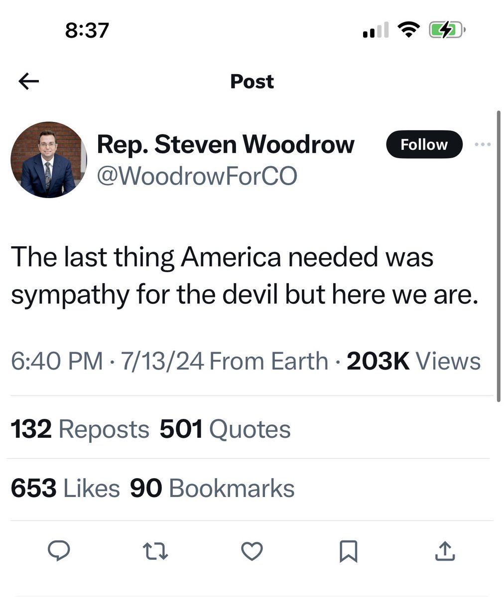 Colorado Representative <a href="/WoodrowForCO/">Parody</a> just put this garbage on X.  This little demon needs to resign immediately.  He is the reason why hatred exists.  RESIGN!!!