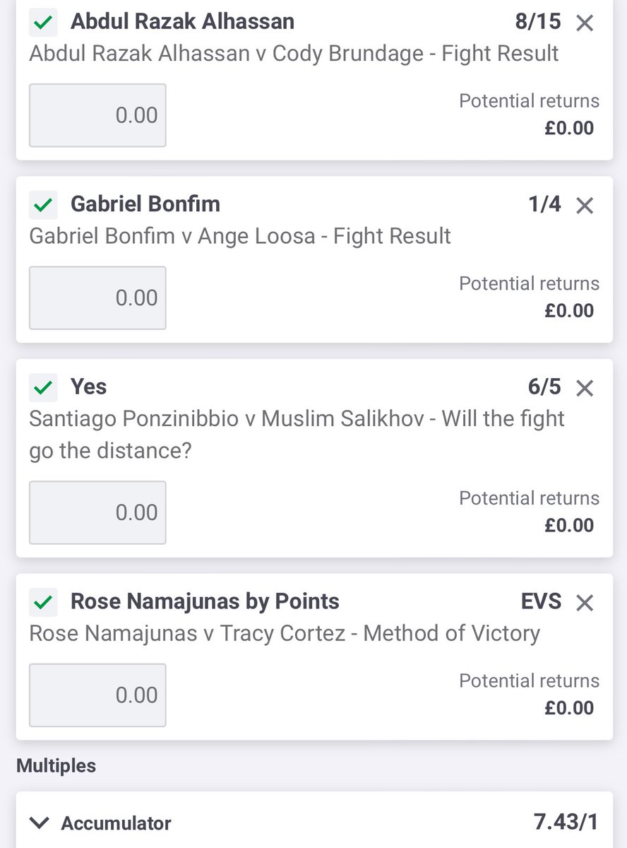 ProProfit_'s tweet photo. UFC bets 🥊

Alhassan and Bonfim ML double 3u

Namajunas by decision 1u

Ponzinibbio vs Salikhov to go to decision 1u

4 fold to cover just in case 1u https://t.co/Y66fpwaQC4
