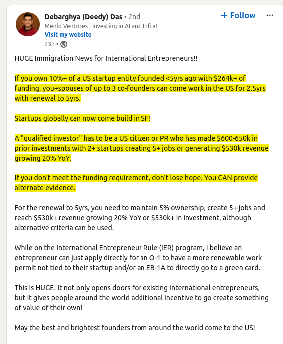 rohanpaul_ai's tweet photo. Incredible step by USA - US immigration opens doors to business owners

International Entrepreneur Rule (IER)

Tech war is more about talent war https://t.co/Q59XDYf432