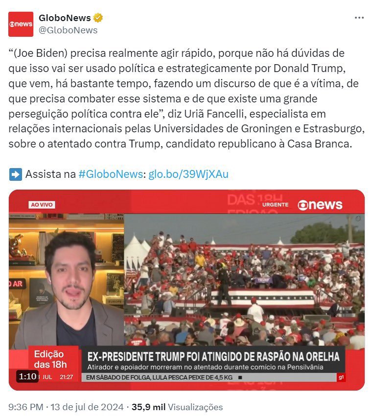 mfriasoficial's tweet image. Duas pessoas mortas e uma ferida. Trump também não morreu por pouco. Enquanto isso, a mídia brasileira segue destilando todo o seu ódio. 
Vocês são nojentos!