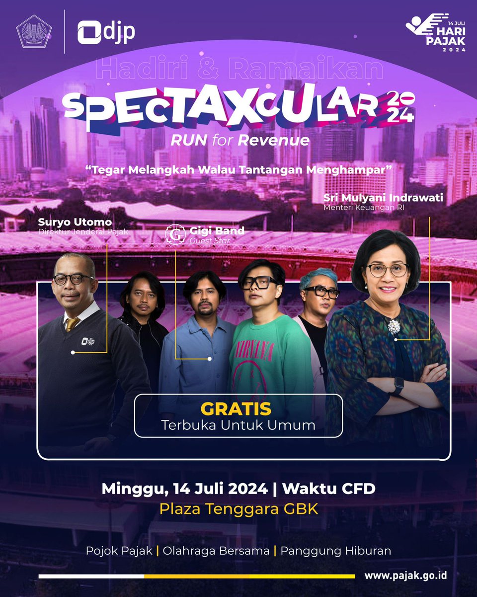 Saksikan Spectaxcular 2024

Live Youtube <a href="/DitjenPajakRi/">#PajakKitaUntukKita</a>

tiny.cc/spectaxcular20…