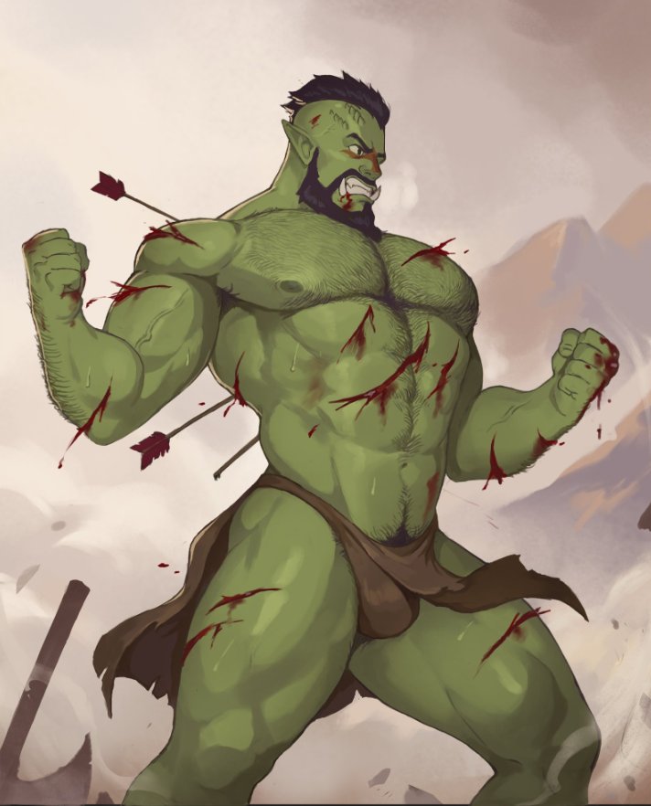 MercenaryOrc's tweet photo. The humans thought a few cuts, jabs, and arrows were enough to keep him down. They should have heeded their own adage however. For what doesn't kill you, can indeed make you stronger. 

This beautiful piece by @leoman753 https://t.co/Smoac4Blrx