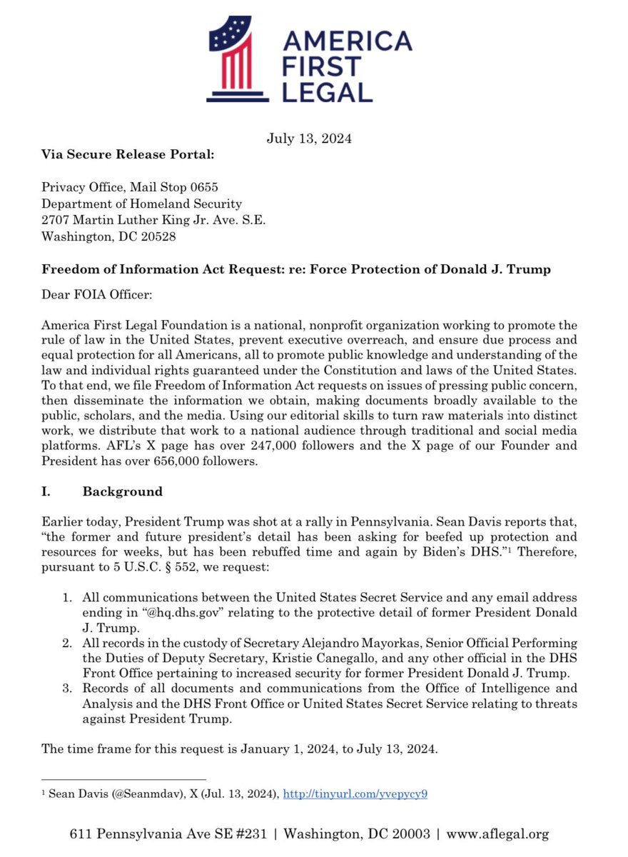 🚨BREAKING NEWS🚨

Following the assassination attempt of President Trump, we just launched an urgent investigation into Biden’s DHS for allegedly denying President Trump additional Secret Service protections.