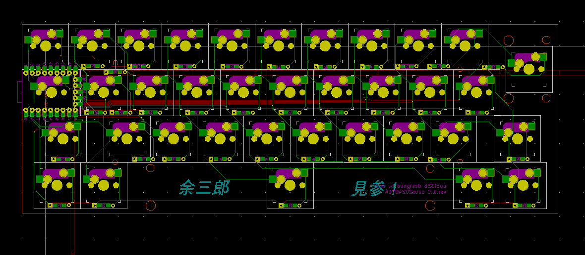 0002ozlet's tweet photo. #ckb3 の修正基板を発注しているのですが、なんとなく、ISOエンター、7Uスペースキーを使う30%の #自作キーボード を設計しました。設計できたので、#JLCPCB に発注しました。 https://t.co/zH2fyOi5L1