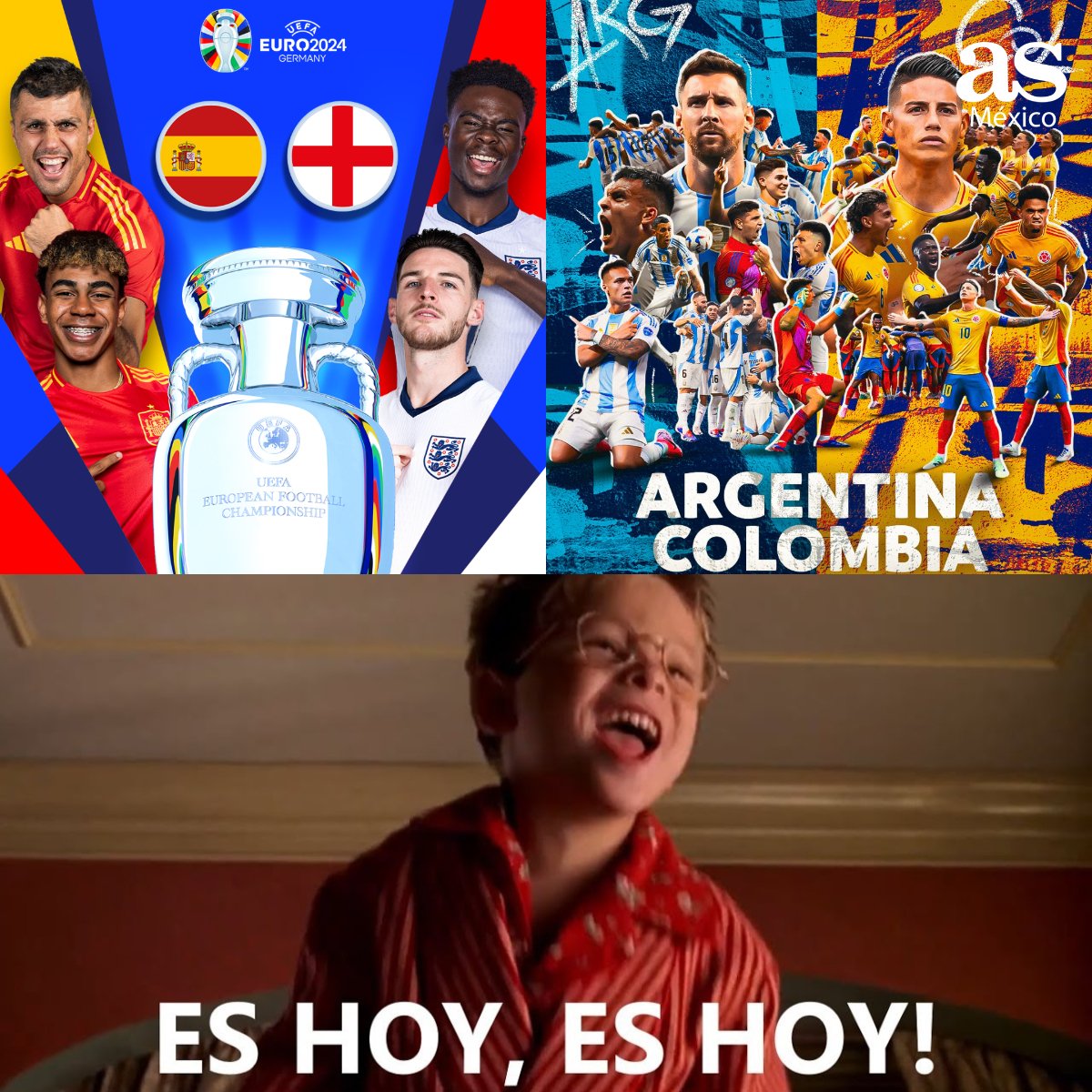 ASMexico's tweet photo. ¡Hoy conoceremos al campeón de la Eurocopa y de la Copa América! ⚽🏆🔥

Promete ser uno de los mejores domingos de todo el año. ¡VAMOOOOOOOOOS! 🤙🤩

#EURO2024 | #CopaAméricaEnAS https://t.co/ibsyOH9hwV