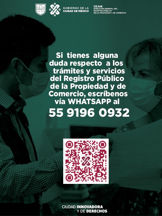 CDMXConsejeria's tweet photo. Registro Público de la Propiedad y de Comercio

¿Tienes una duda con tu trámite, el costo, el tiempo de respuesta?

Escríbenos 📲. https://t.co/euLYb8VQfQ