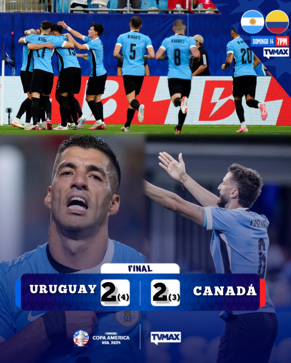 tvmaxdeportes's tweet photo. URUGUAY SE QUEDÓ CON EL TERCER LUGAR 🥉
Los Charrúas vencieron 4-3 en penales, tras igualar 2-2 en 90 minutos. #FullCopaAmerica #Fullfutbol #Copaamerica https://t.co/WRGQlKg0zX
