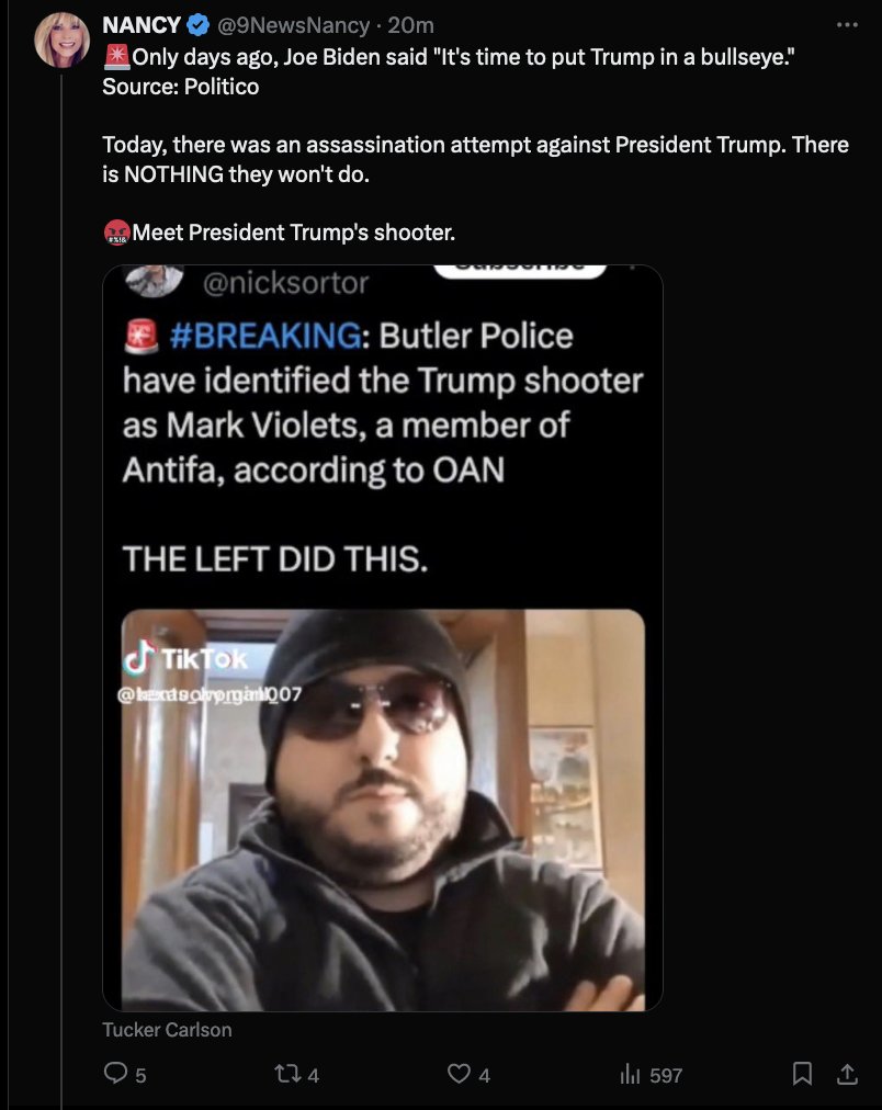 Viral posts are misidentifying "Mark Violets" as the shooter. The shooter HAS NOT been named and this is an example of one of those terrible "jokes" that fills the information void during news events. In fact this is an Italian soccer vlogger named Marco Violi who posted tonight