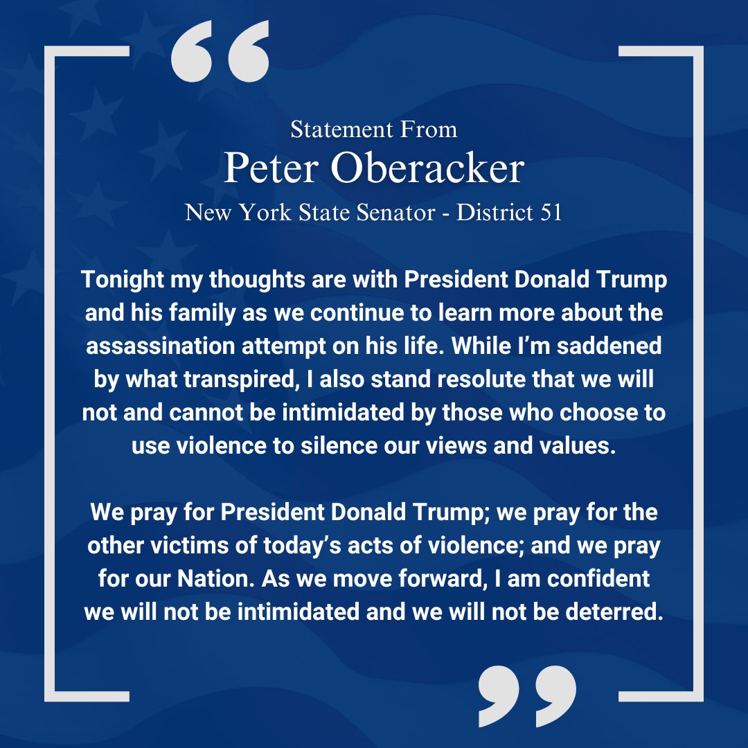 PeterforNY19's tweet photo. “We pray for President @realDonaldTrump; we pray for the other victims of today’s acts of violence; and we pray for our Nation.”

FULL STATEMENT BELOW: https://t.co/xh3O4mjzkd