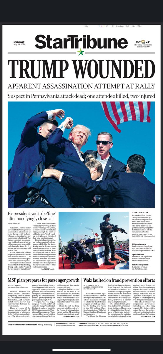 The front page of Sunday’s <a href="/StarTribune/">The Minnesota Star Tribune</a>.