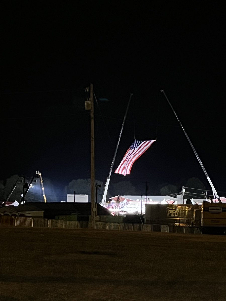 An American flag still flies over the site of Trump’s rally in Butler, PA.

The fairgrounds remain an active crime scene, as law enforcement processes evidence and continues to question witnesses.