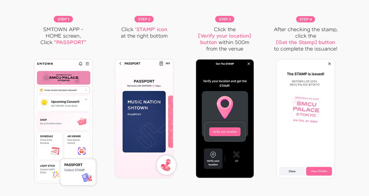 2024 SUPER JUNIOR <SUPER SHOW SPIN-OFF: Halftime> in SINGAPORE with LOTTE DUTY FREE 
How to get the DIGITAL STAMP in the SMTOWN APP!

🗓️DATE: 22024.07.14(SUN) 09:00~23:50 (SGT)
📍LOCATION: Within 500m from the 'SINGAPORE INDOOR STADIUM' in SINGAPORE
💙METHOD: SMTOWN APP –