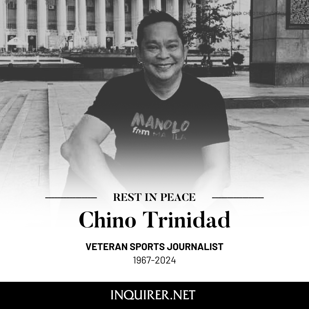 inquirersports's tweet photo. Veteran sports journalist Chino Trinidad has died. He was 56.

READ MORE: https://t.co/YOxPElU3mT https://t.co/hg3KGTcywJ