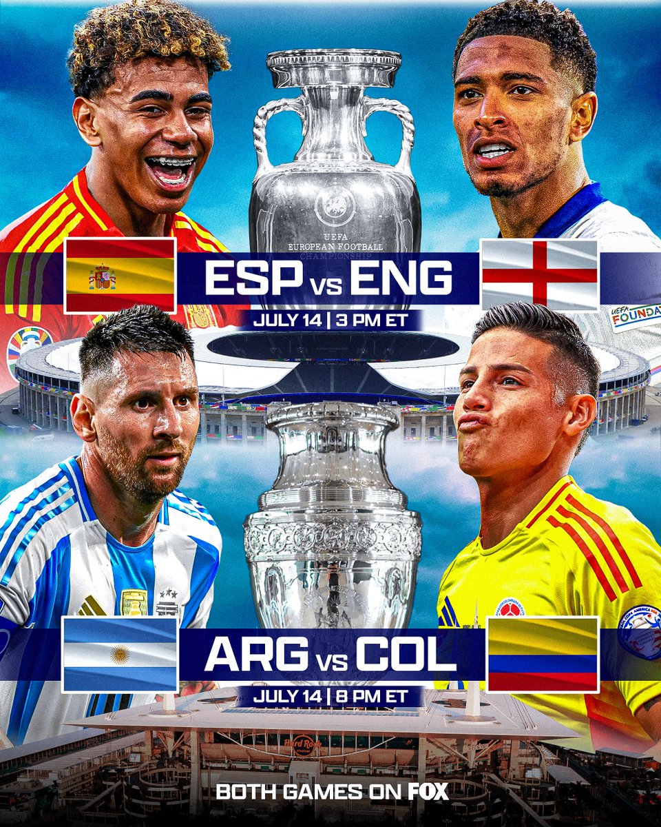 FOXSoccer's tweet photo. TWO FINALS IN ONE DAY 😍🏆

Who is your pick to win the Copa América and EURO 2024 Finals? ⬇️ https://t.co/vRu1pOmlR6