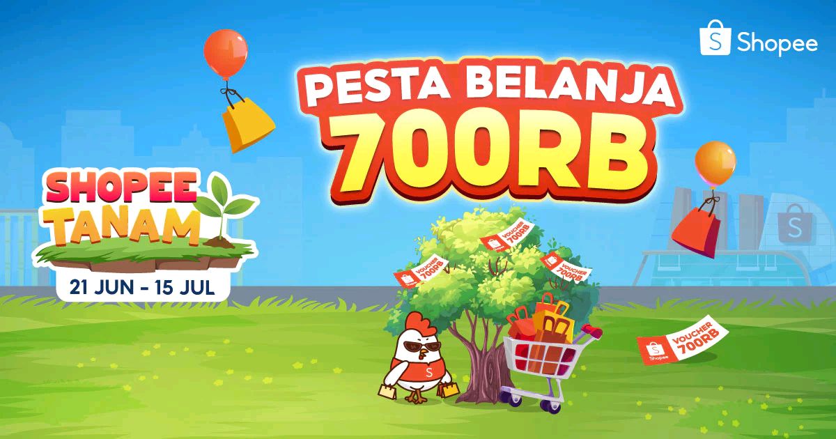 Yuk panen 700RB Koin &amp; Voucher Diskon 100% s/d 700RB di Shopee Tanam! shp.ee/udnzdayujnf
