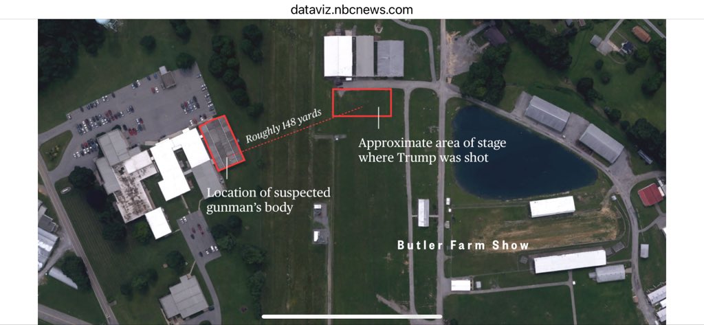 jiachuanwu's tweet photo. A map showing locations of Trump was shot and suspected gunman’s body. Follow the live updates with @NBCNews https://t.co/IuZ91XPAzv https://t.co/NPhGE7Wog1