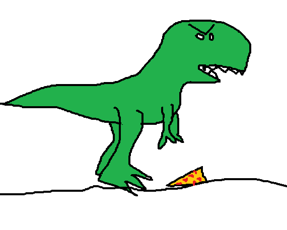 springyotter's tweet photo. Internet is shitty tonight, so here's a picture of an angry dinosaur who dropped his pizza https://t.co/vAAuAM71zH
