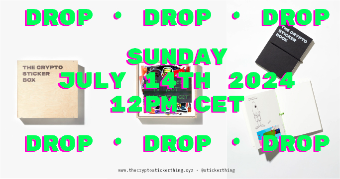 Today is drop day for the crypto sticker box.

<a href="/Darkfarms1/">Darkfarms㊙️</a> <a href="/PepenardoStudio/">NARDO</a> <a href="/ScrillaVentura/">RARE SCRILLA</a> <a href="/netindexed/">netidx</a>  and 17 additional artists created an artwork for this humble physical collectible that contains a bitcoin ordinal as well.

#freeportmatch