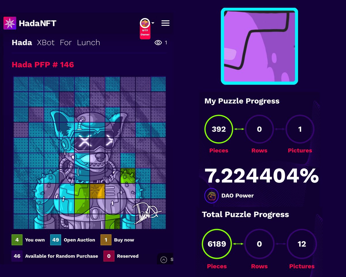 My latest <a href="/HadaNFT/">HadaNFT</a> #HadaDog ppfp mint was in the <a href="/XBOTCLUB/">XBOT CLUB</a> collab PFP 🔥🤖🧩
Increased my <a href="/hada_dao/">HadaDAO</a> power a little too 🦾
Up to 4 now on this PFP 👀
Closing in on 400 🧩's to go with my PFP 😎

dao.hadanft.com/nft/collection

Still looking out for any Krakens 🐙🧩😉

#XRPLCommunity