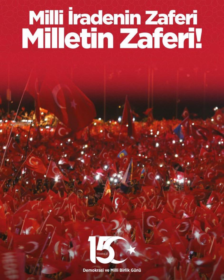 15 Temmuz Demokrasi ve Millî Birlik Günü

#MilletinZaferi 🇹🇷🇹🇷🇹🇷
#BağımsızlığınZaferi
#DemokrasininZaferi