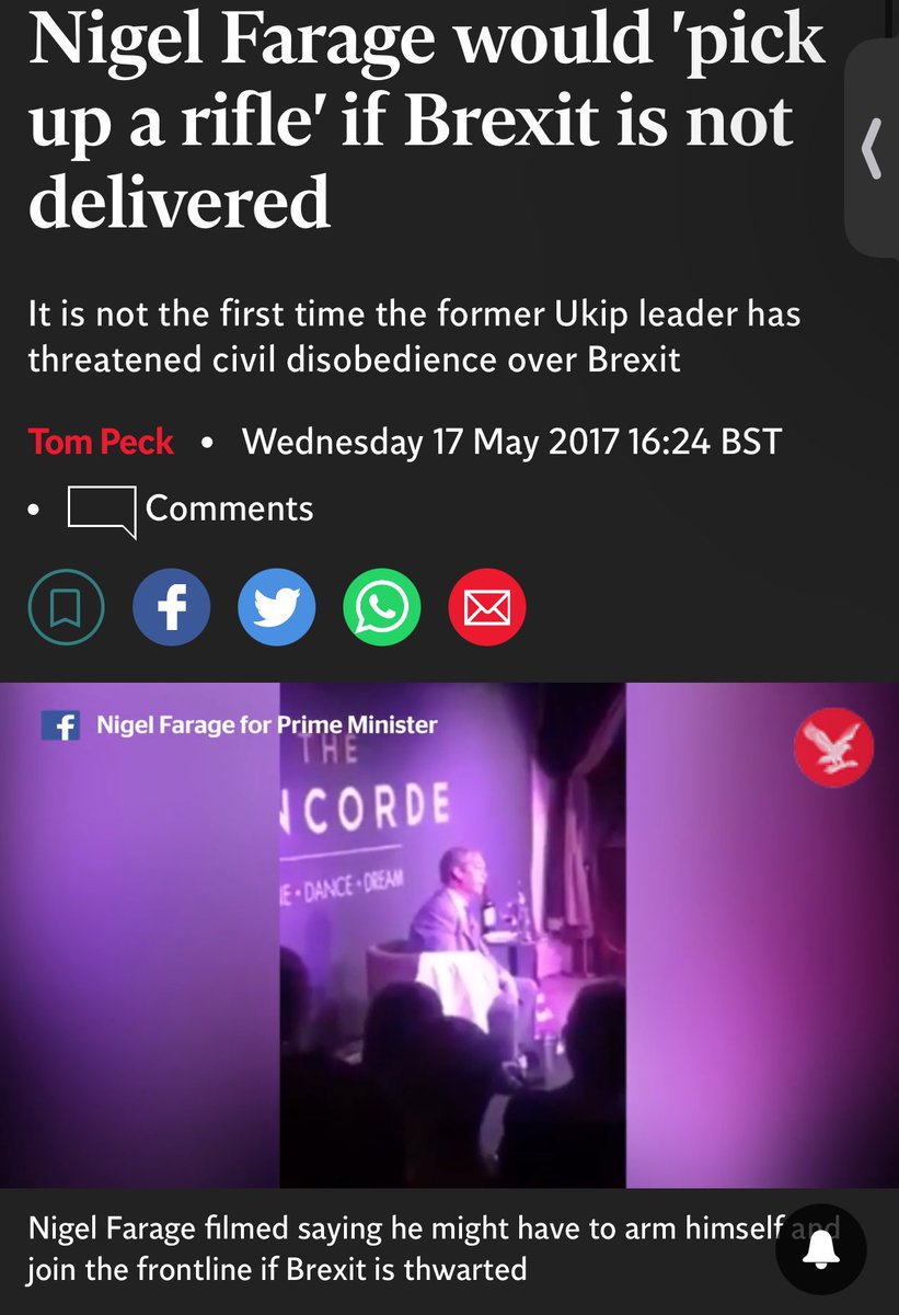 Nigel Farage says violent language by BBC comedians and Radio 4 commentators have "encouraged" what happened to Trump and "have a lot to do with this".

In other news, here's Farage in 2017 threatening to "pick up a rifle" if he didn't get the exact form of Brexit he wanted