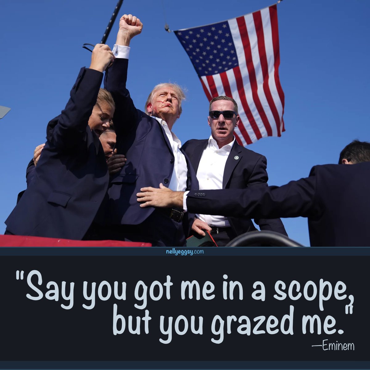 nellyeggsy's tweet photo. Former President Donald Trump was the target of an assassination attempt Saturday afternoon at a rally in Butler, Pennsylvania, just days before he was to accept the Republican nomination for a third time.

https://t.co/bp7TkS3M8i https://t.co/Ve8iSWbMnI