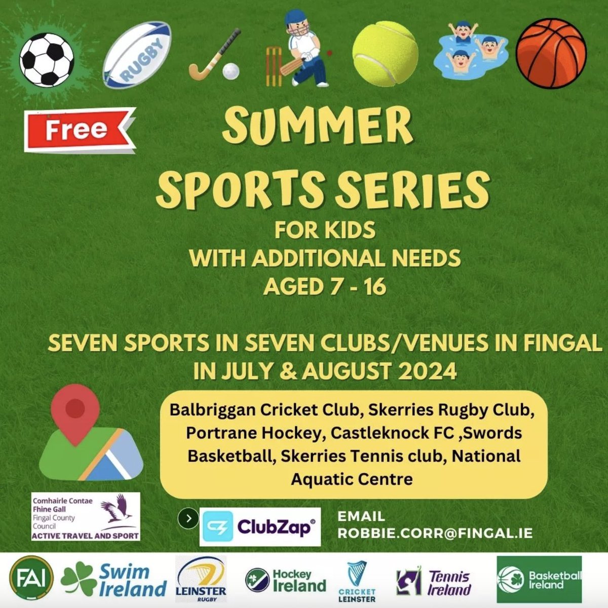 FingalSports's tweet photo. Summer Sports Series for Kids with Additional Needs 🌞

@FingalCoCo is thrilled to announce the launch of the Summer Sports Series, a new initiative designed to provide children with additional needs!

📅 Weds
📍 7 different locations
🧒 Ages 7-16

Email Robbie.corr@fingal.ie https://t.co/svoJKsAwyZ