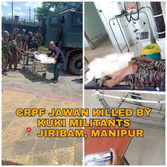 PukningWarol's tweet photo. 🚨 #Manipur: Absolute cowadice act by suspected #Kuki_militants in Jiribam, killing a brave jawan who came to protect us from the #KukiZoEngineeredManipurViolence. 🚨

My payers for the family during this tough time.
It’s not time to politicize but to stand together and eliminate those who committed this crime.