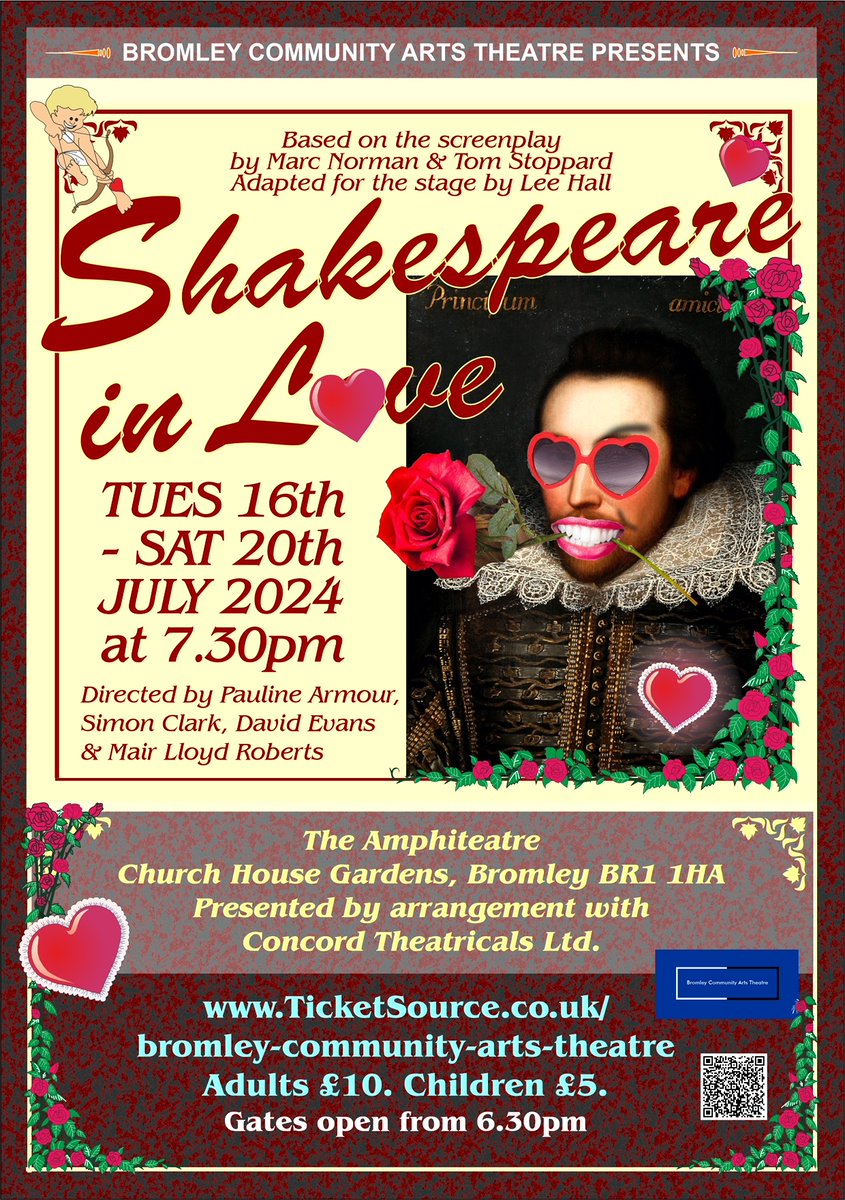 2 DAYS TO GO!!!!
There are just 2 days to go until Shakespeare in Love opens for all to see.  Get your tickets to this wonderful, hilarious, family-friendly production from TicketSource.co.uk/bromley-commun…
Pictures of a technical rehearsal, without costume, in our beautiful venue.