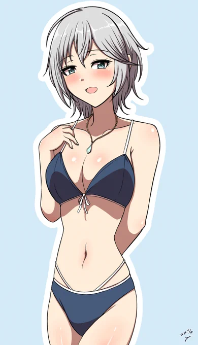 デレステで実装されてた水着アーニャが良過ぎて思わず久しぶりに描いた～犬スタシアもおまけで描いた。う～んやっぱアーニャ好きだわ。#アナスタシア#デレステ 