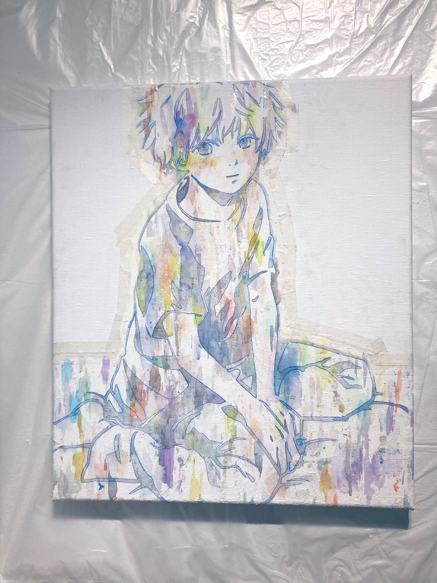 「公開制作、色がのりました。(顔も少し変わりました) 絵の具パートは勢いで塗るので」|むすび▶︎3.21.-4.9 flower bedのイラスト