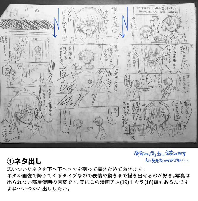 [原稿メイキング①]
①ネタ出し～③ネーム 