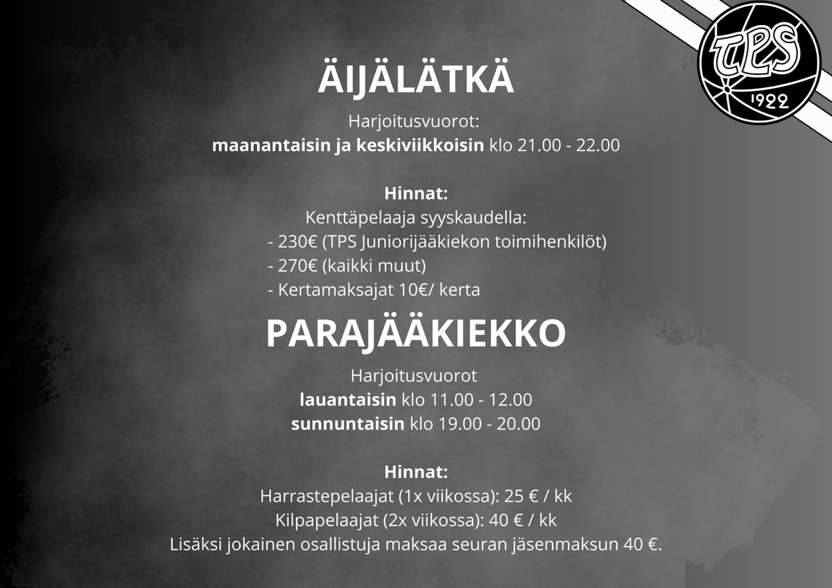 Äijätkä sekä Parajääkiekko - ilmoittautuminen on avattu! 🔥

Lue lisää sivuiltamme ja tule mukaan hyvää seuraan! 💪🏒 

tps-juniorit.net

#hctps