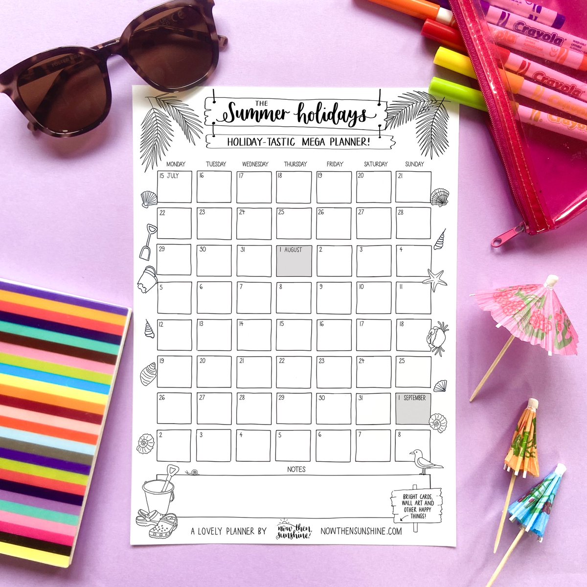 *Free illustrated summer planner klaxon!*

I got so fed up with faffing about with multiple bits of paper when planning summer activities/holidays/childcare that I made this one with all six weeks (and more!) laid out on one page. Free to download here!👇

nowthensunshine.com/pages/downloads