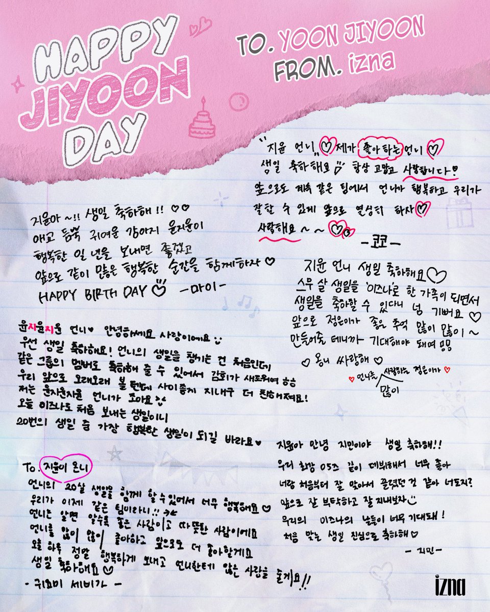 iznavod's tweet photo. ✨ izna members wishes for jiyoon bd on m plus 💬 

(left: original | right: translation) 

#izna #이즈나 @izna_offcl https://t.co/9Wb3IBOjtB